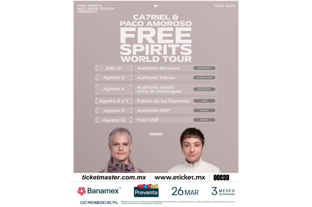 CA7RIEL y Paco Amoroso México 2026 concierto Palacio de los Deportes Free Spirits boletos y precios oficiales