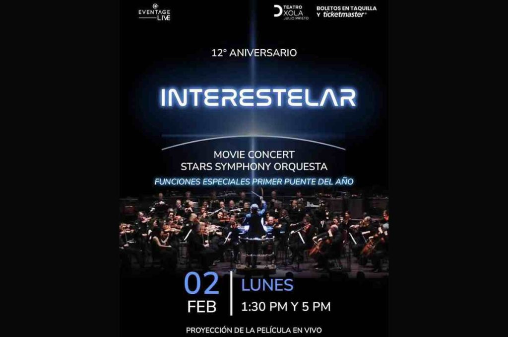 Celebra el 12º aniversario de Interestelar con un concierto sinfónico en CDMX. Cine y música en vivo en el Teatro Xola.